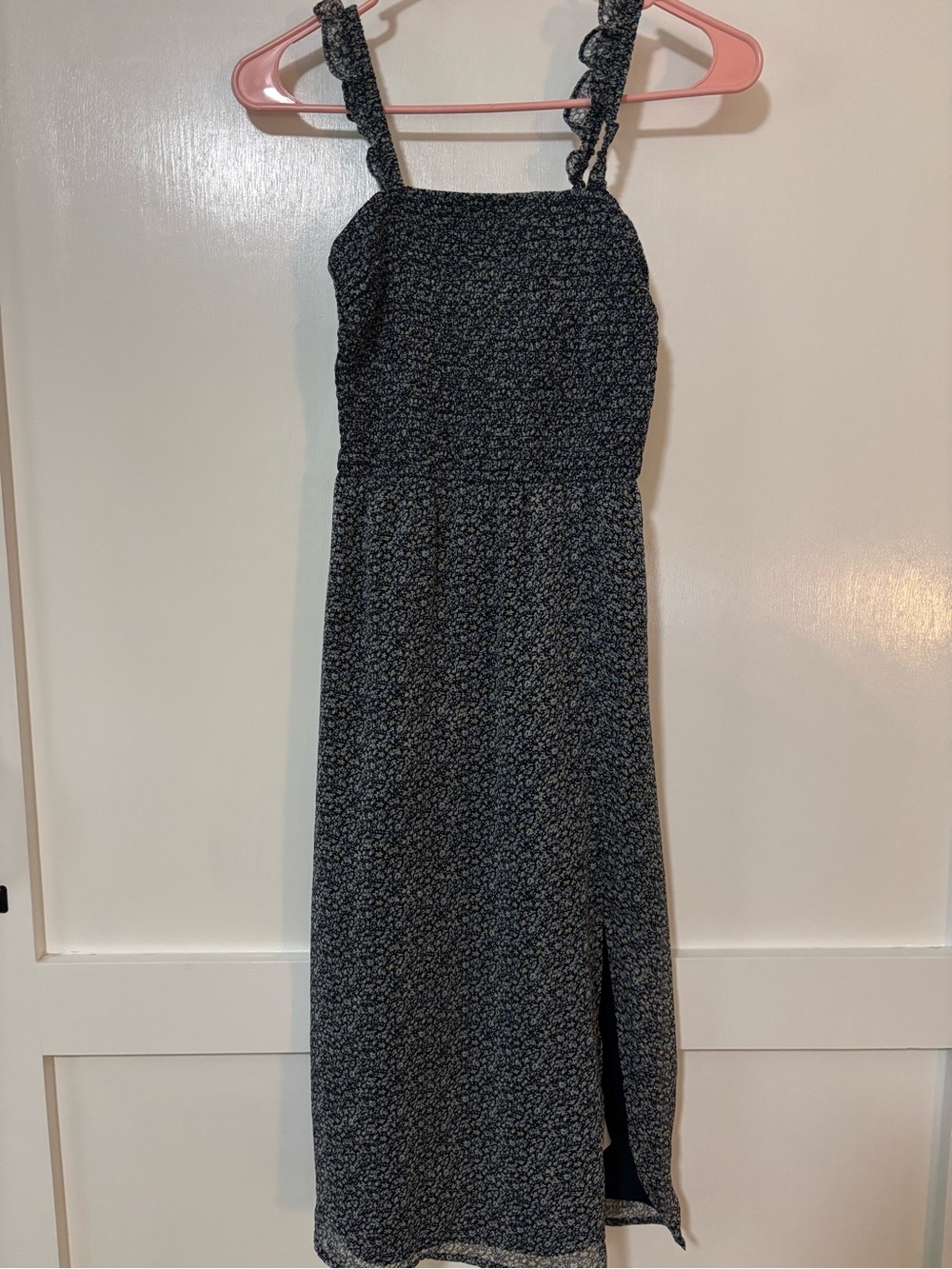 Abercrombie & Fitch Black Floral Midi Dress with Ruffled Straps